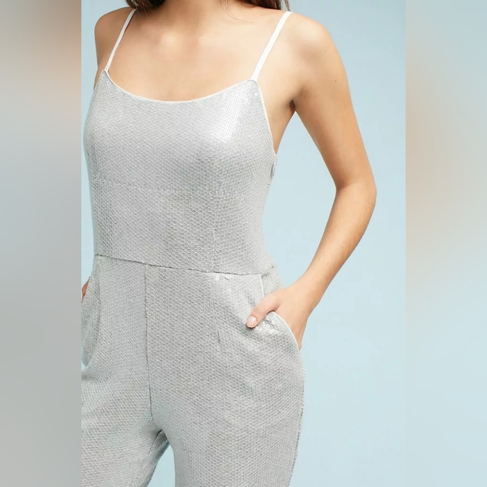 Anthropologie Silver Sequin Claudette Jumpsuit - Picture 3 of 4